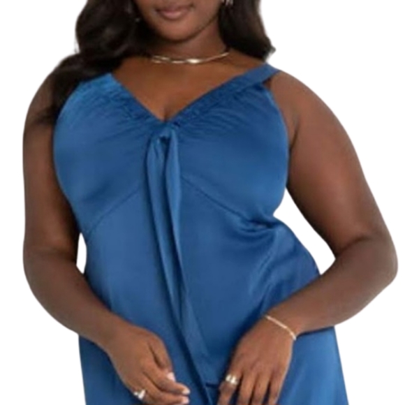ROYAL BLUE ☆ TIE BUST ☆ SILKY ☆ CREPE SATIN MIDI DRESS ☆ NWT - Picture 3 of 6